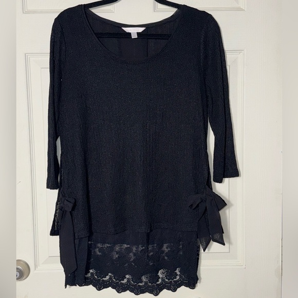 LC Lauren Conrad Tops - LC Lauren Conrad Layered Lace Sweater Black Top Sz Large